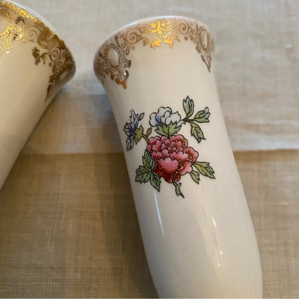 Vintage Victorian Porcelain Tall Salt and Pepper Shakers
